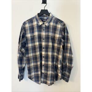 Patagonia Shirt Mens Medium Plaid Blue Organic Cotton Long‎ Sleeve Worn Wear